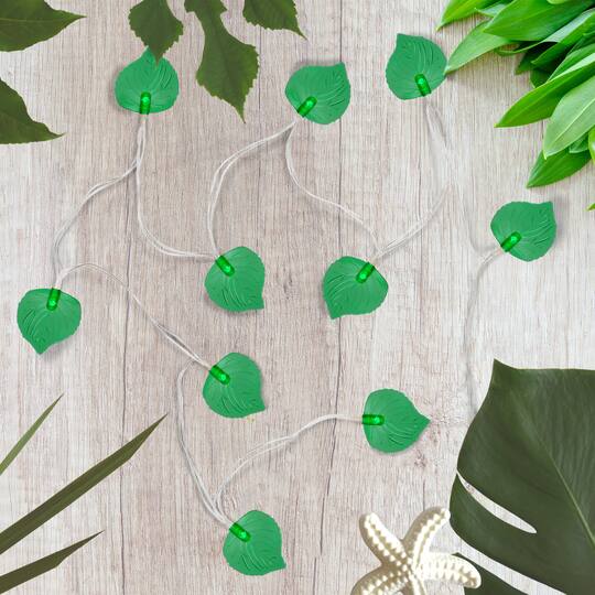 10ct. Battery Operated Green Leaf Shaped Novelty Christmas Light Set